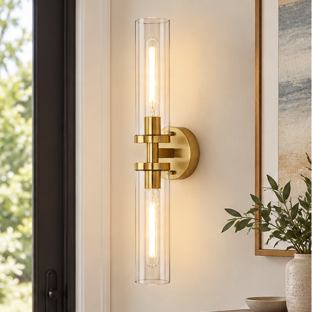 Royelux Modern Glass Tube Wall Sconce - Vanity Light Bathroom Fixture