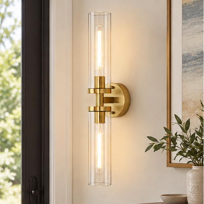 Royelux Modern Glass Tube Wall Sconce - Vanity Light Bathroom Fixture
