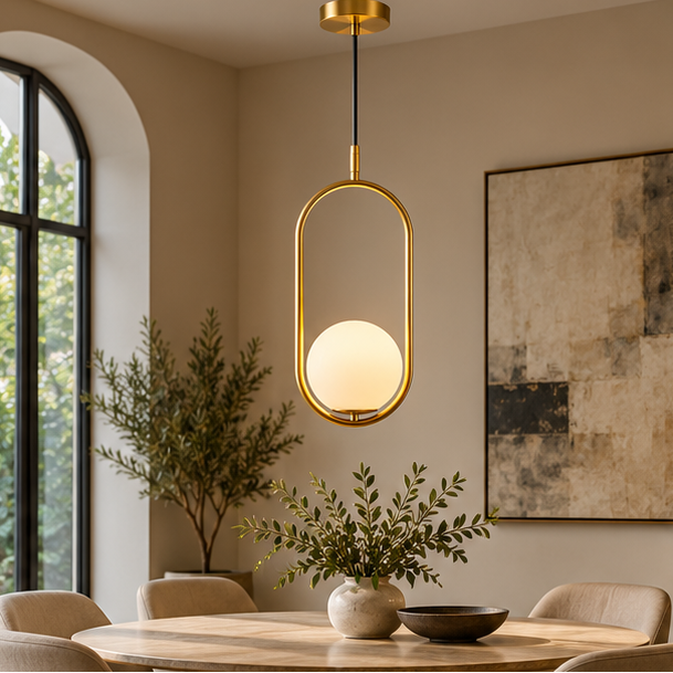 RoyaleGlow Modern Brass Glass Globe Hanging Pendant Light Fixture