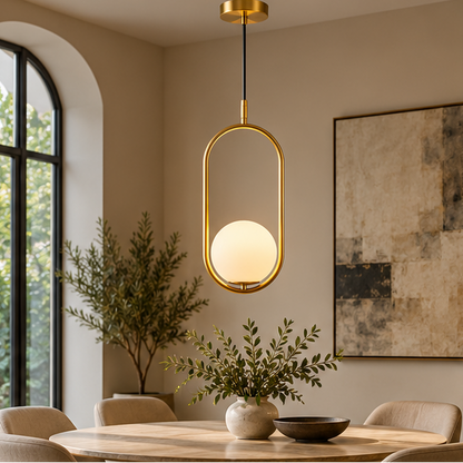 RoyaleGlow Modern Brass Glass Globe Hanging Pendant Light Fixture