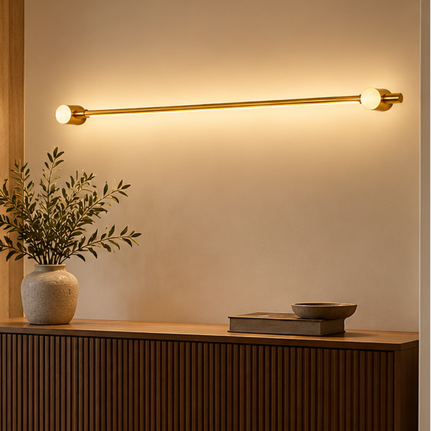 RoyaleGlow Modern Brass LED Bathroom Vanity Light - Strip Design Background Wall Mounted Fixture