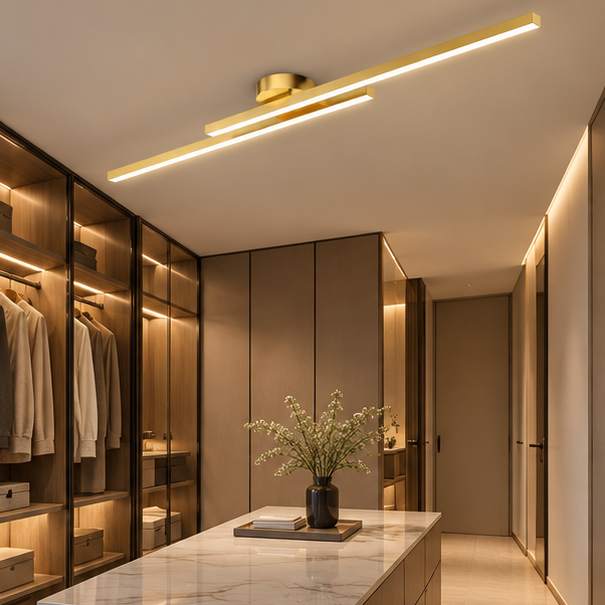 LuxRoyale Modern Linear LED Flush Mount Ceiling Light Fixture with Remote Dimming