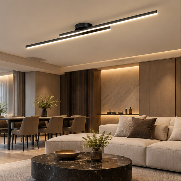 LuxRoyale Modern Linear LED Flush Mount Ceiling Light Fixture with Remote Dimming