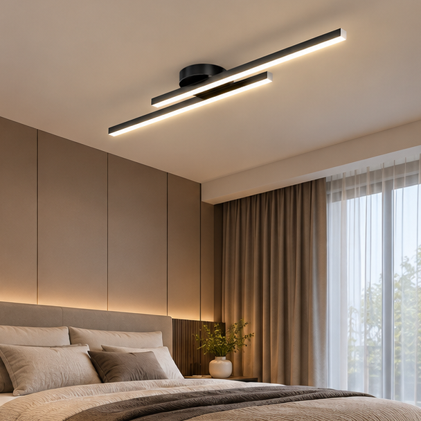 LuxRoyale Modern Linear LED Flush Mount Ceiling Light Fixture with Remote Dimming