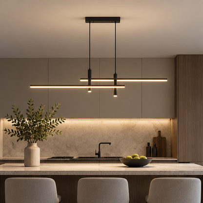 LuxRoyale Modern Linear Chandelier LED Pendant Light for Dining Room or Kitchen Island