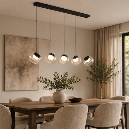Royelux Modern Linear Chandelier Glass & Metal Pendant Light - Remote Dimmable LED Kitchen Island Fixture
