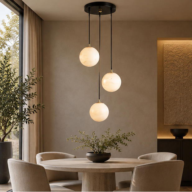 RoyaleGlow Modern Alabaster Sphere Cluster Pendant Chandelier Lighting