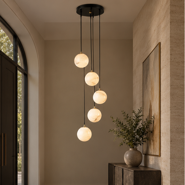 RoyaleGlow Modern Alabaster Sphere Cluster Pendant Chandelier Lighting