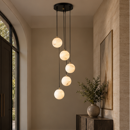RoyaleGlow Modern Alabaster Sphere Cluster Pendant Chandelier Lighting
