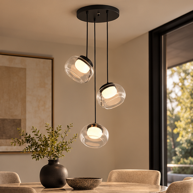 RoyaleGlow Modern Glass Globe Pendant Light Alabaster LED Lamp