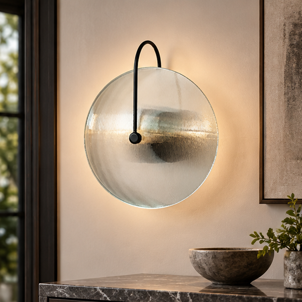 Royelux Modern Glass Wall Lamp - Round Indoor Sconce Lighting