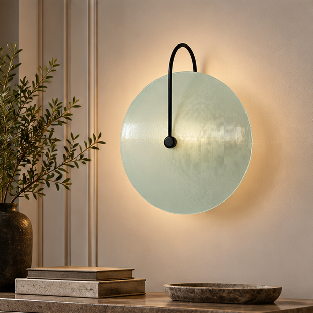 Royelux Modern Glass Wall Lamp - Round Indoor Sconce Lighting