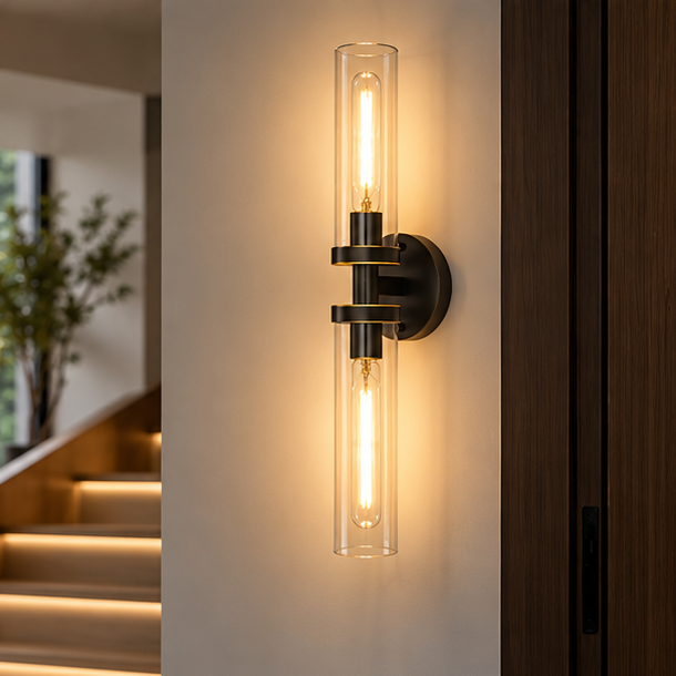 Royelux Modern Glass Tube Wall Sconce - Vanity Light Bathroom Fixture