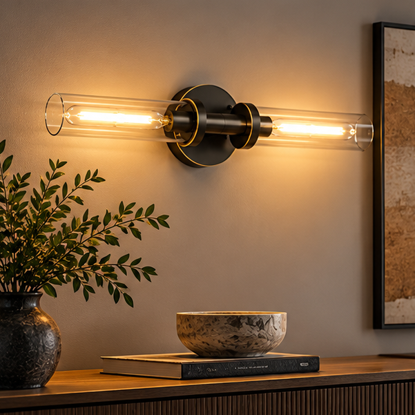 Royelux Modern Glass Tube Wall Sconce - Vanity Light Bathroom Fixture