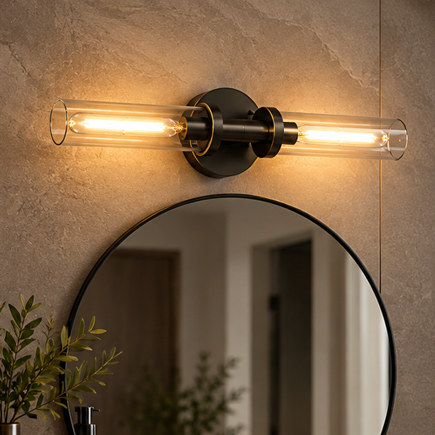 Royelux Modern Glass Tube Wall Sconce - Vanity Light Bathroom Fixture