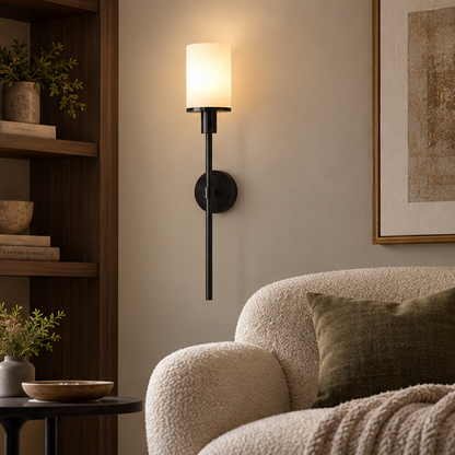 RoyaleGlow Brass Alabaster Wall Sconce - Modern Cylinder Light Fixture