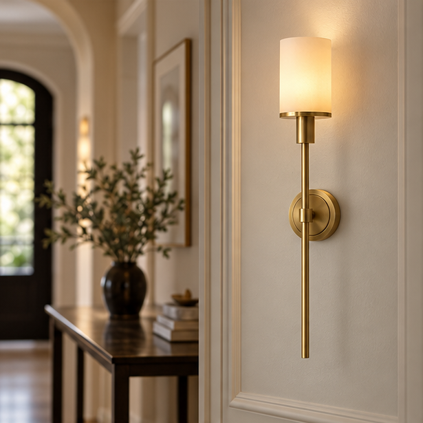 RoyaleGlow Brass Alabaster Wall Sconce - Modern Cylinder Light Fixture