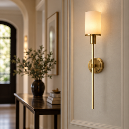 RoyaleGlow Brass Alabaster Wall Sconce - Modern Cylinder Light Fixture
