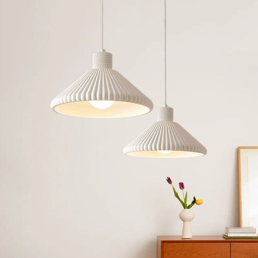 Modern 1-Light Resin Pleated Conical Pendant Light For Dining Table 0