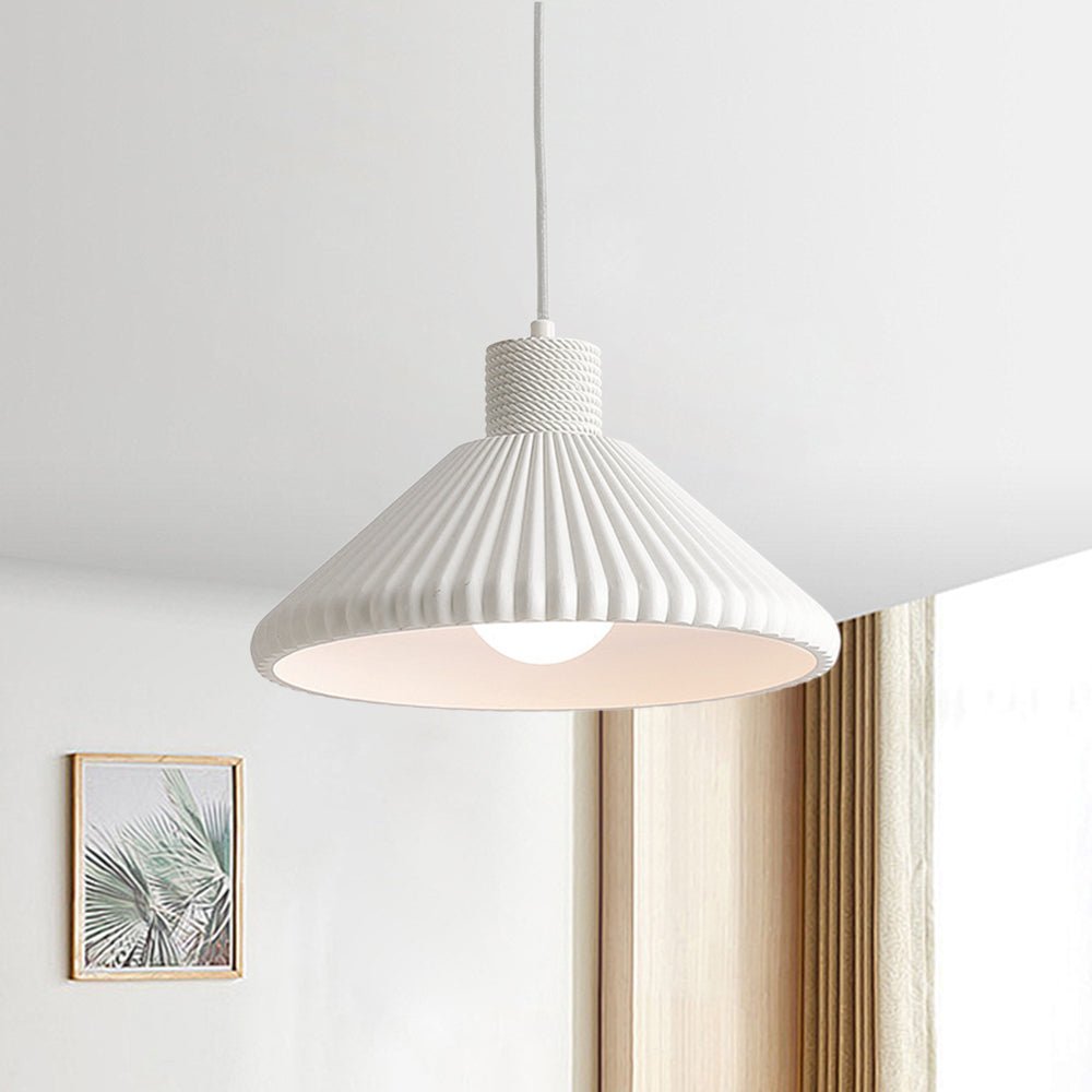 Modern 1-Light Resin Pleated Conical Pendant Light For Dining Table 2