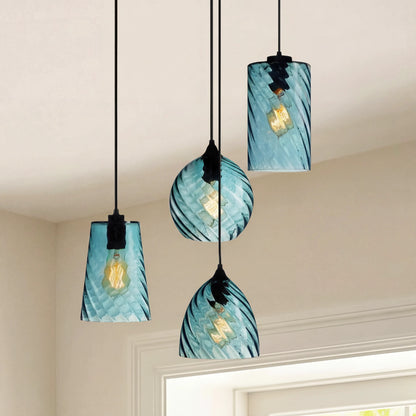 Modern Amber Blue Violet Curved Glass Pendant Lighting 1