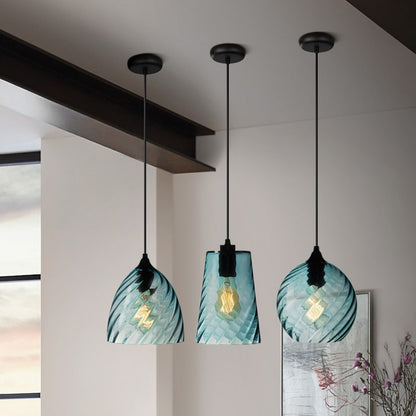 Modern Amber Blue Violet Curved Glass Pendant Lighting 2