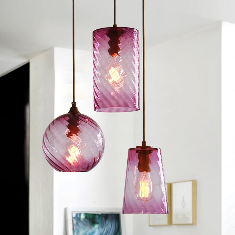 Modern Amber Blue Violet Curved Glass Pendant Lighting 3