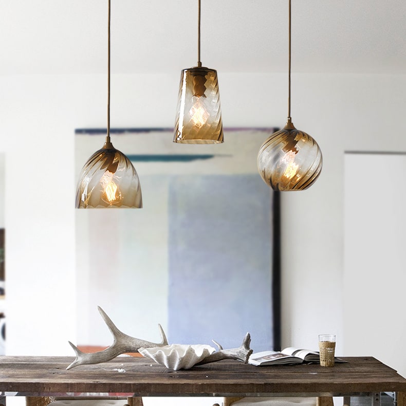 Modern Amber Blue Violet Curved Glass Pendant Lighting 4