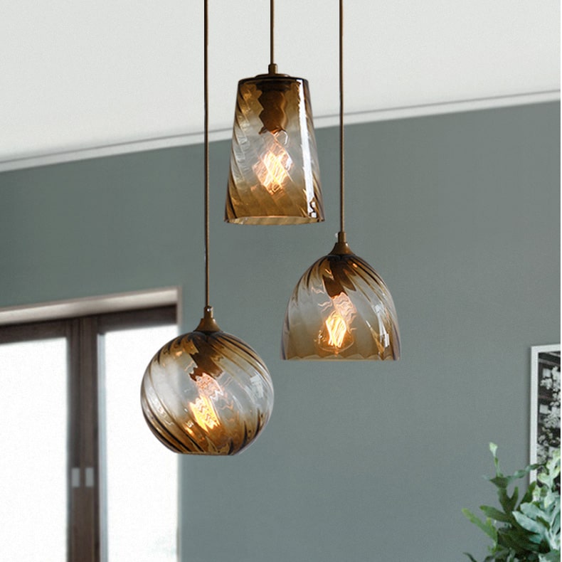 Modern Amber Blue Violet Curved Glass Pendant Lighting 5