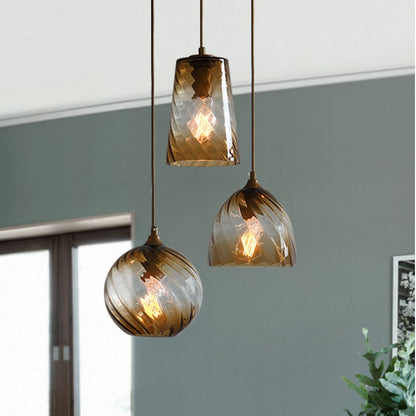 Modern Amber Blue Violet Curved Glass Pendant Lighting 5