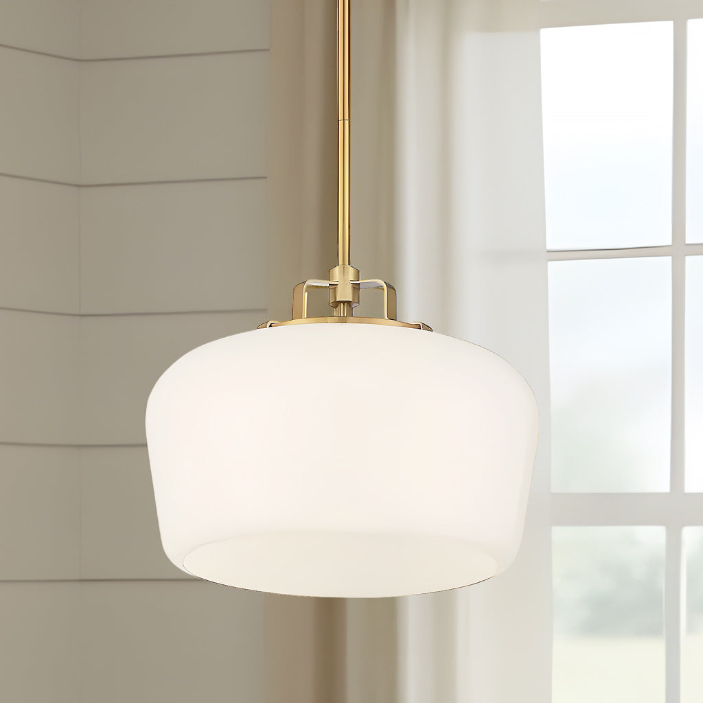 Modern Antique Brass Opal White Glass Shade Pendant Light Kitchen Island 0