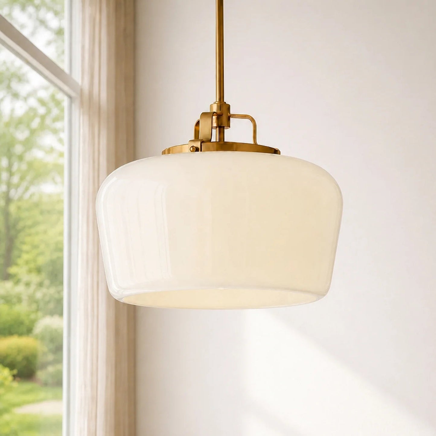 Modern Antique Brass Opal White Glass Shade Pendant Light Kitchen Island 1
