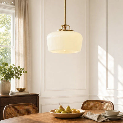 Modern Antique Brass Opal White Glass Shade Pendant Light Kitchen Island 2
