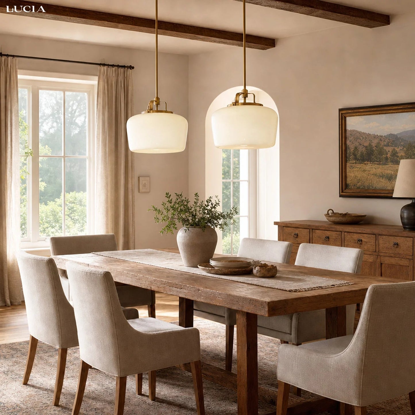 Modern Antique Brass Opal White Glass Shade Pendant Light Kitchen Island 3