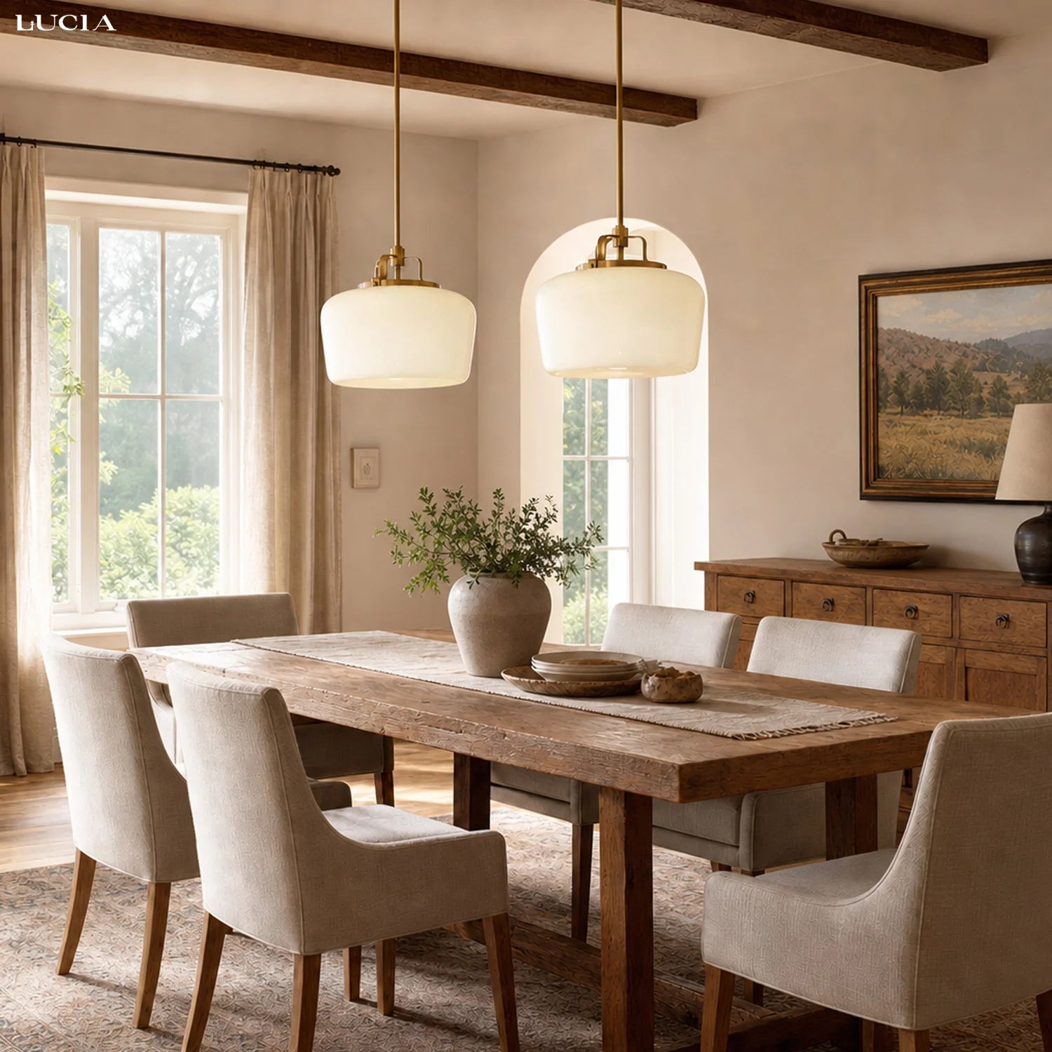 Modern Antique Brass Opal White Glass Shade Pendant Light Kitchen Island 3