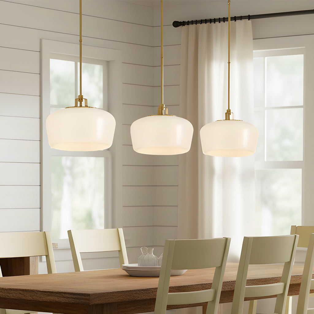 Modern Antique Brass Opal White Glass Shade Pendant Light Kitchen Island 5