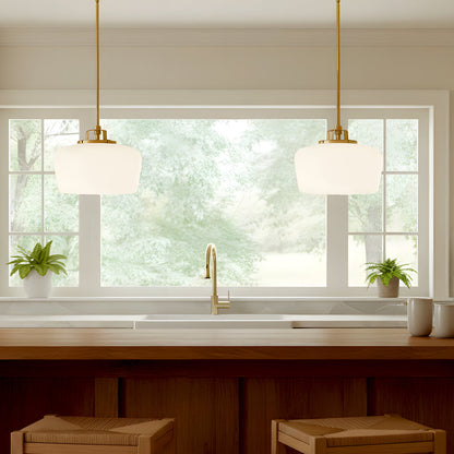 Modern Antique Brass Opal White Glass Shade Pendant Light Kitchen Island 6