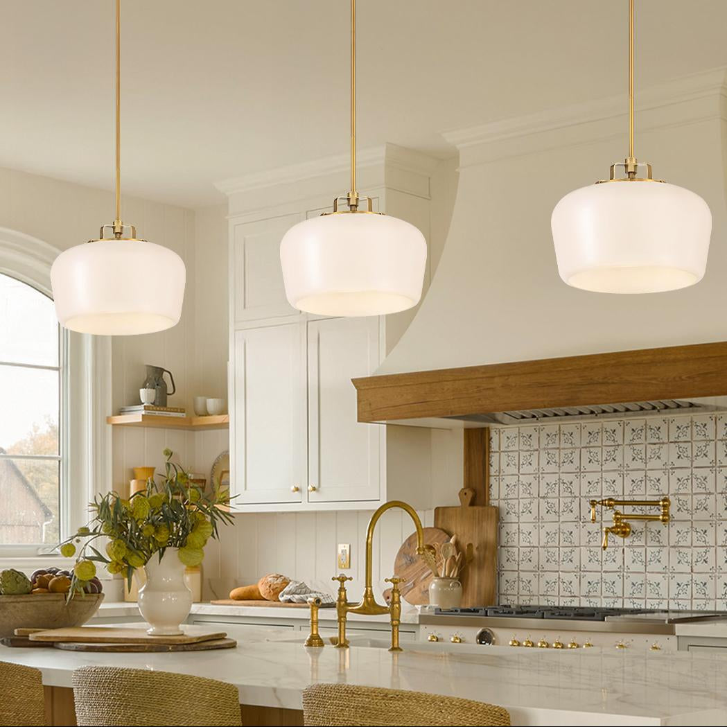 Modern Antique Brass Opal White Glass Shade Pendant Light Kitchen Island 7
