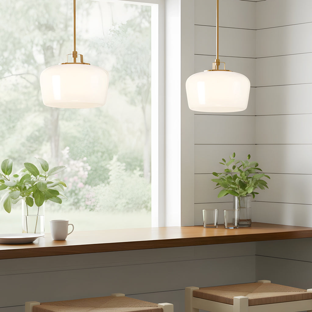 Modern Antique Brass Opal White Glass Shade Pendant Light Kitchen Island 8