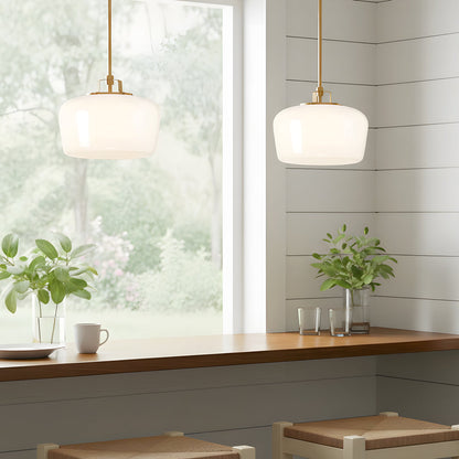 Modern Antique Brass Opal White Glass Shade Pendant Light Kitchen Island 8
