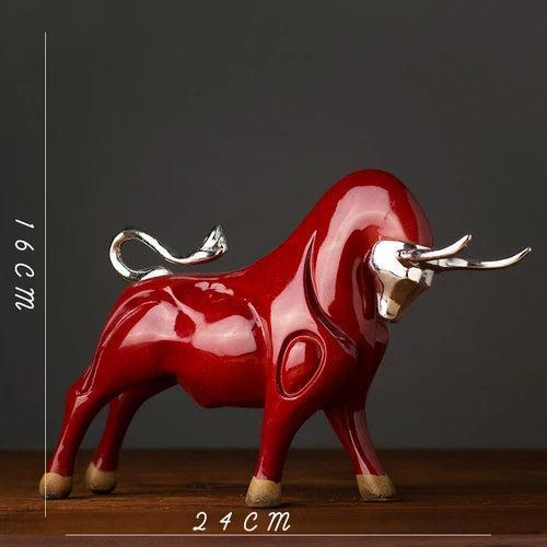 RoyaleGlow Red Charging Bull Sculpture - Modern Resin Finance Decor for Office & Home-Royale Basic
