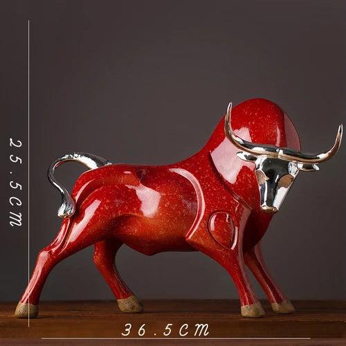 RoyaleGlow Red Charging Bull Sculpture - Modern Resin Finance Decor for Office & Home-Royale Basic