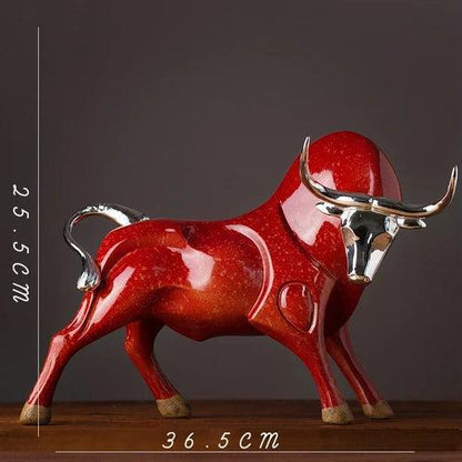 RoyaleGlow Red Charging Bull Sculpture - Modern Resin Finance Decor for Office & Home-Royale Basic