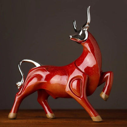 RoyaleGlow Red Charging Bull Sculpture - Modern Resin Finance Decor for Office & Home-Royale Basic