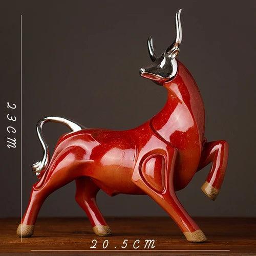 RoyaleGlow Red Charging Bull Sculpture - Modern Resin Finance Decor for Office & Home-Royale Basic