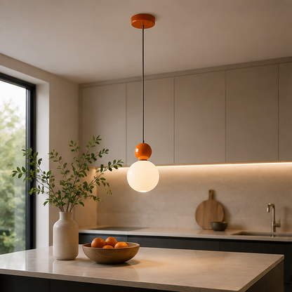 Modern Color Round Ball LED Single-Head Pendant Lamp with Glass Injection-Molded Cover for Bedroom and Dining Room E27