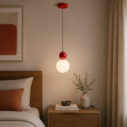 Modern Color Round Ball LED Single-Head Pendant Lamp with Glass Injection-Molded Cover for Bedroom and Dining Room E27 red