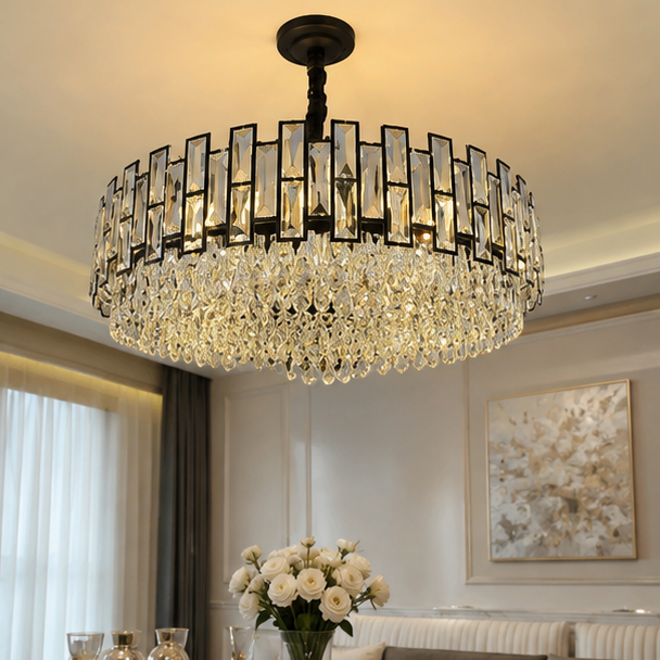 Modern Crystal Chandelier For Living Room Dining Room Black Light Round Lustre Led Chandeliers
