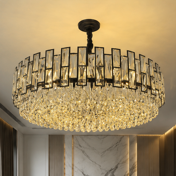 Modern Crystal Chandelier For Living Room Dining Room Black Light Round Lustre Led Chandeliers
