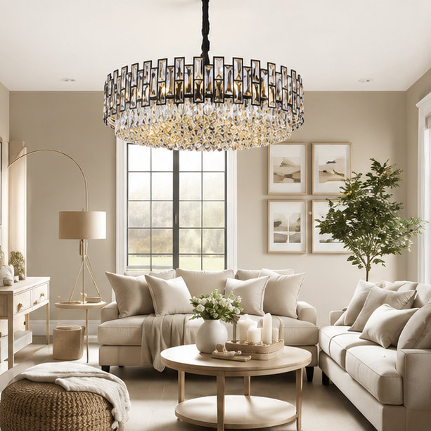 Modern Crystal Chandelier For Living Room Dining Room Black Light Round Lustre Led Chandeliers